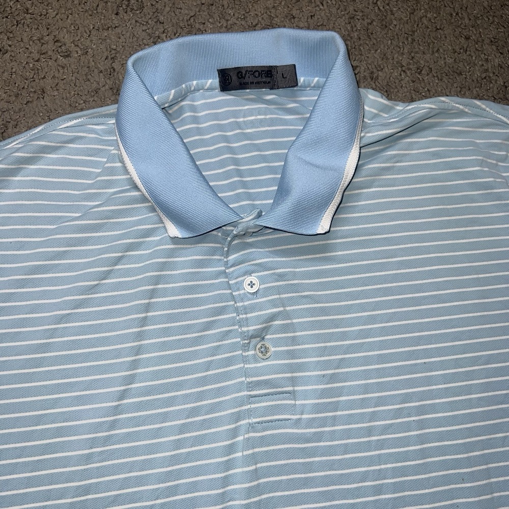 G/FORE Striped Golf Polo Shirt Mens Large Blue‎ White Short Sleeve Performance